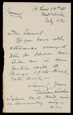 [William] Ludlow to Thomas Lincoln Casey, July 23, 1888