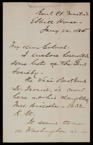 Asa Bird Gardiner to Thomas Lincoln Casey, January 24, 1885