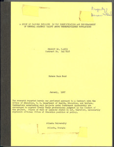 Books: A Study of Factors Involved in the Identification and Encouragement of Unusual Talent Among Underprivileged Populations (1967 ed.)