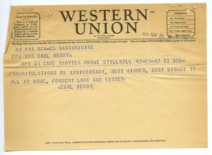 Telegram from Carl Henry to Edith Henry