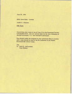 Memorandum from Judy A. Chilcote to Sally Anne Egan