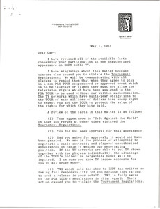 Letter from Deane R. Beman to Gary Player