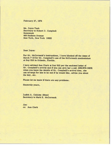 Letter from Judy A. Chilcote to Joyce Taub