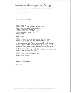 Letter from Mark H. McCormack to James Li