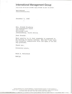 Letter from Mark H. McCormack to Brenda Blumberg