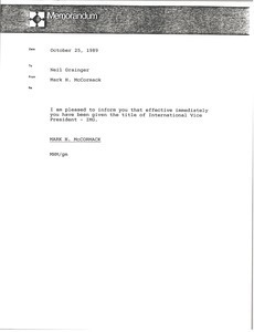 Memorandum from Mark H. McCormack to Neil Grainger