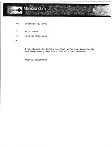 Memorandum from Mark H. McCormack to Eric Jonke