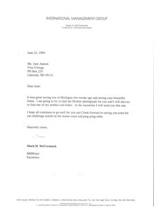 Letter from Mark H. McCormack to Jane Adams