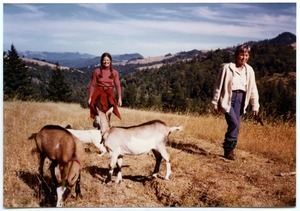 Sandi Sommer with friend Mary Kate Spencer and goats Kate and Sophie