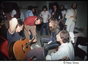 MUSE concert and rally: James Taylor, John Hall, Carly Simon, and Graham Nash rehearse while group looks on backstage at the MUSE concert