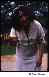 Marcia Braun with banana, Tree Frog Farm commune