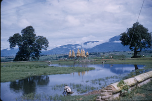 People wash in a pond in Nepal