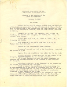 National Association for the Advancement of Colored People minutes of the meeting of the Board of Directors December 2, 1913 [fragment]