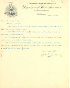 Letter from the Virginia Department of Public Instruction to W. E. B. Du Bois