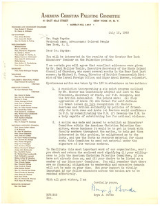 Letter from American Christian Palestine Committee to Hugh H. Smythe