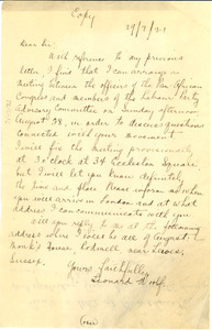 Copy of letter from Labour Party to W. E. B. Du Bois