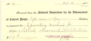 Department of Publicity and Research Receipt for Expenses from the NAACP