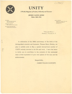Circular letter from James Waldo Fawcett