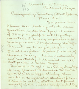 Letter from Agnes S. Brown to W. E. B. Du Bois