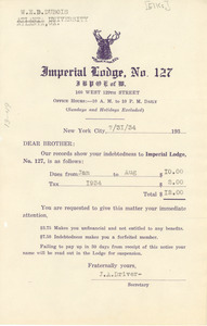 Invoice from Imperial Lodge No. 127, Order of Elks