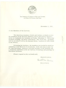 Circular letter from American Academy of Arts and Letters