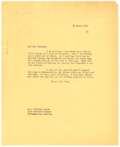 Letter from W. E. B. Du Bois to Shirley Graham