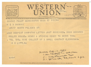 Telegram from Dwight R. Little to W. E. B. Du Bois