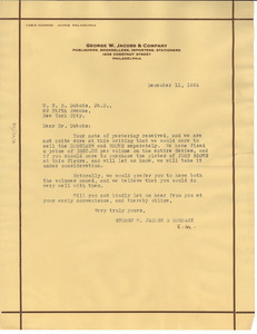 Letter from George W. Jacobs & Company to W. E. B. Du Bois