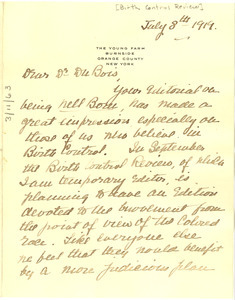 Letter from Birth Control Review to W. E. B. Du Bois