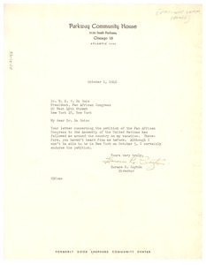 Letter from Parkway Community House to W. E. B. Du Bois