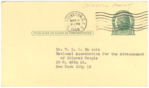 Postcard from Scientific Monthly to W. E. B. Du Bois