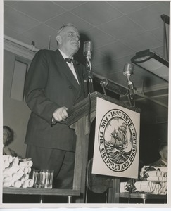 Unidentified man speaking at a podium with the ICD logo