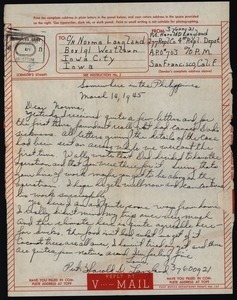 V-mail from Harold D. Langland to Norma Langland