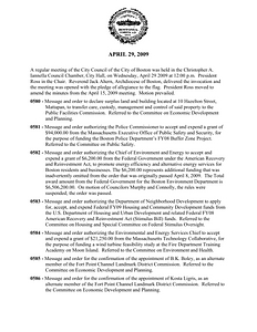 City Council meeting minutes, April 29, 2009