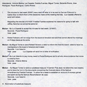 Minutes from Festival Puertorriqueño de Massachusetts, Inc. meeting on May 23, 1997