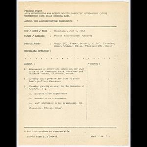 Agenda and minutes for administrative conference on June 6, 1962