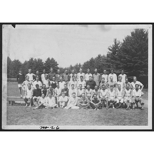 Group portrait of staff at unidentified summer camp