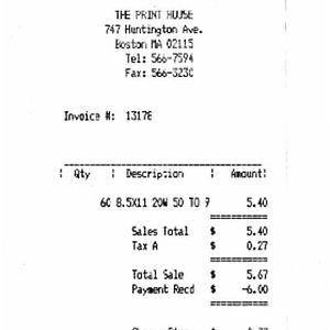 Invoice from The Print House dated April 20, 1993