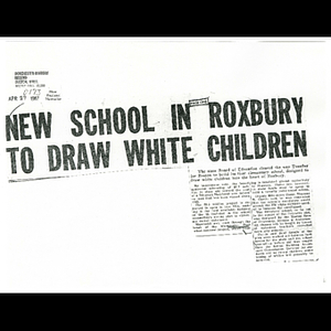 Photocopy of Dorchester-Roxbury Record article, new school in Roxbury to draw white children