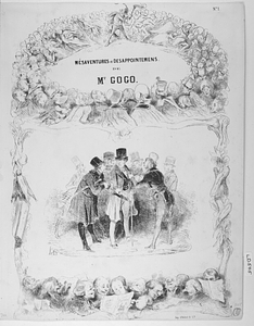 La CARICATURE PROVISOIRE. (6 Fr. par Trimestre) Frontispice des mésaventures de Mr. Gogo, Qui vont paraître dans la CARICATURE PROVISOIRE. --- MÉSAVENTURES et DÉSAPPOINTEMENTS DE Mr. GOGO.