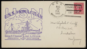 Event day cover, USS Monaghan Transits Cape Cod Canal, August 15, 1935.