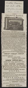 Advertisement for Stimpson's Radiating and Hot-Air Range and L. Stetson Bates Stoves, Boston, Mass., October 29, 1846