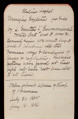 Thomas Lincoln Casey Notebook, Professional Memorandum, 1889-1892, undated, 17, Electric Lights