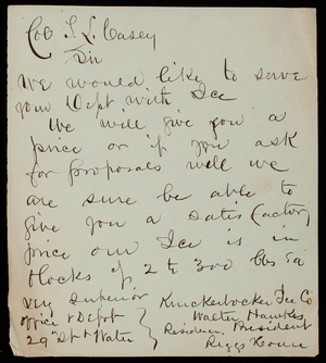 Walter Hawkes to Thomas Lincoln Casey, undated [1880]