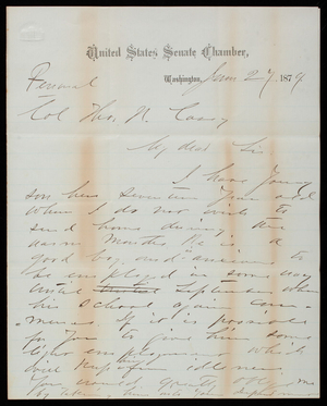 Senator [Charles] W. Jones to Thomas Lincoln Casey, June 27, 1879