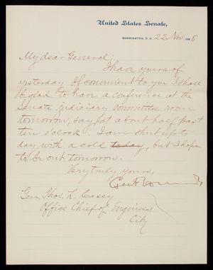 Senator [George] Edwards to Thomas Lincoln Casey, November 22, 1888