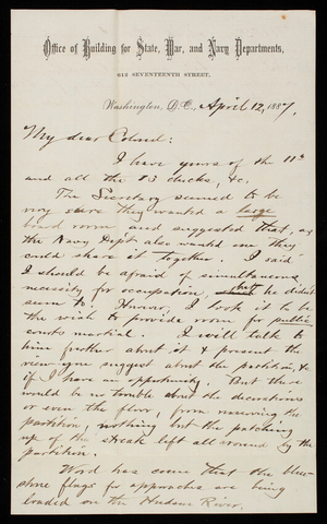 Bernard R. Green to Thomas Lincoln Casey, April 12, 1887