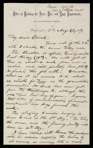 Bernard R. Green to Thomas Lincoln Casey, August 23, 1887