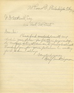 Letter from Benjamin Smith Lyman to J. D. Wetherill