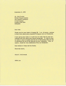 Letter from Mark H. McCormack to Bob Ferrier